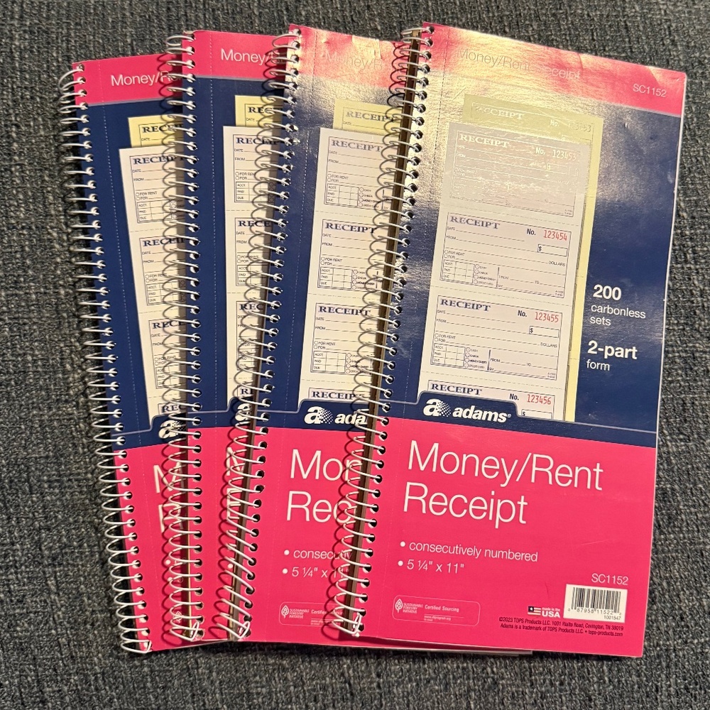 Money/Rent Receipt Books